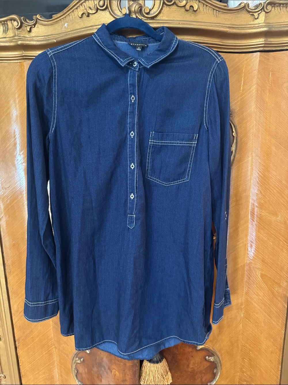 Staccato Lightweight Dark Denim Long Shirt w/ Convertible Sleeves